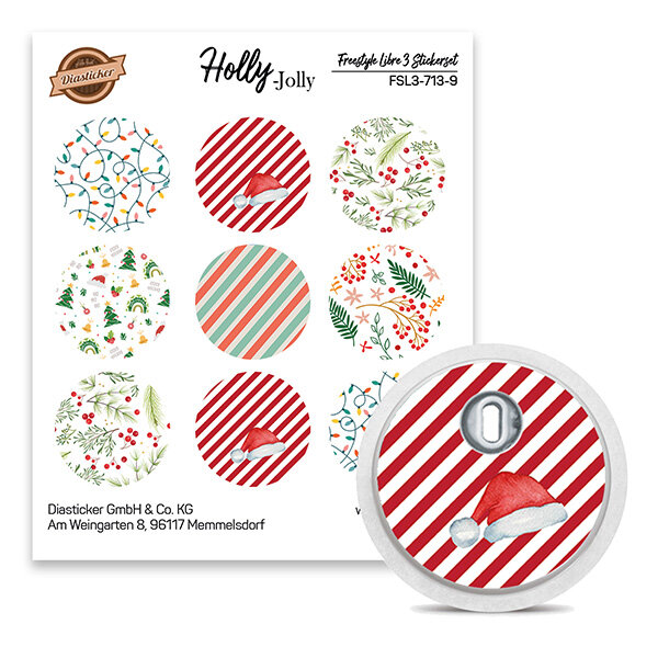 FreeStyle Libre 3 Sticker - 9er Set "Holly Jolly"