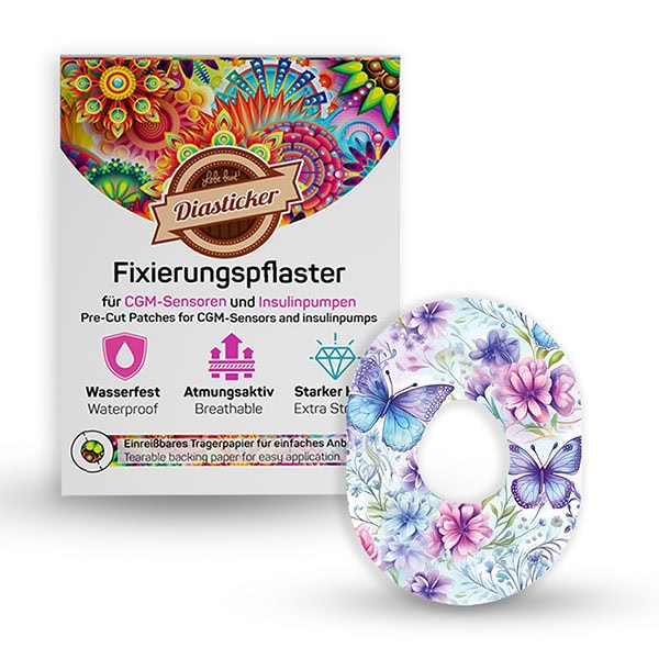 Dexcom G7 Pflaster Tapes Fixierung bunt mit Motiv Blumen Schmetterlinge Fixiertapes Sensorfixierung