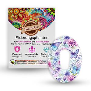 Dexcom G6 Pflaster Tapes Fixierung bunt mit Motiv Blumen Schmetterlinge Fixiertapes Sensorfixierung