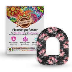 Omnipod Pflaster Tapes Fixierung bunt mit Motiv blumen schwarz rosa für Patchpumpe
